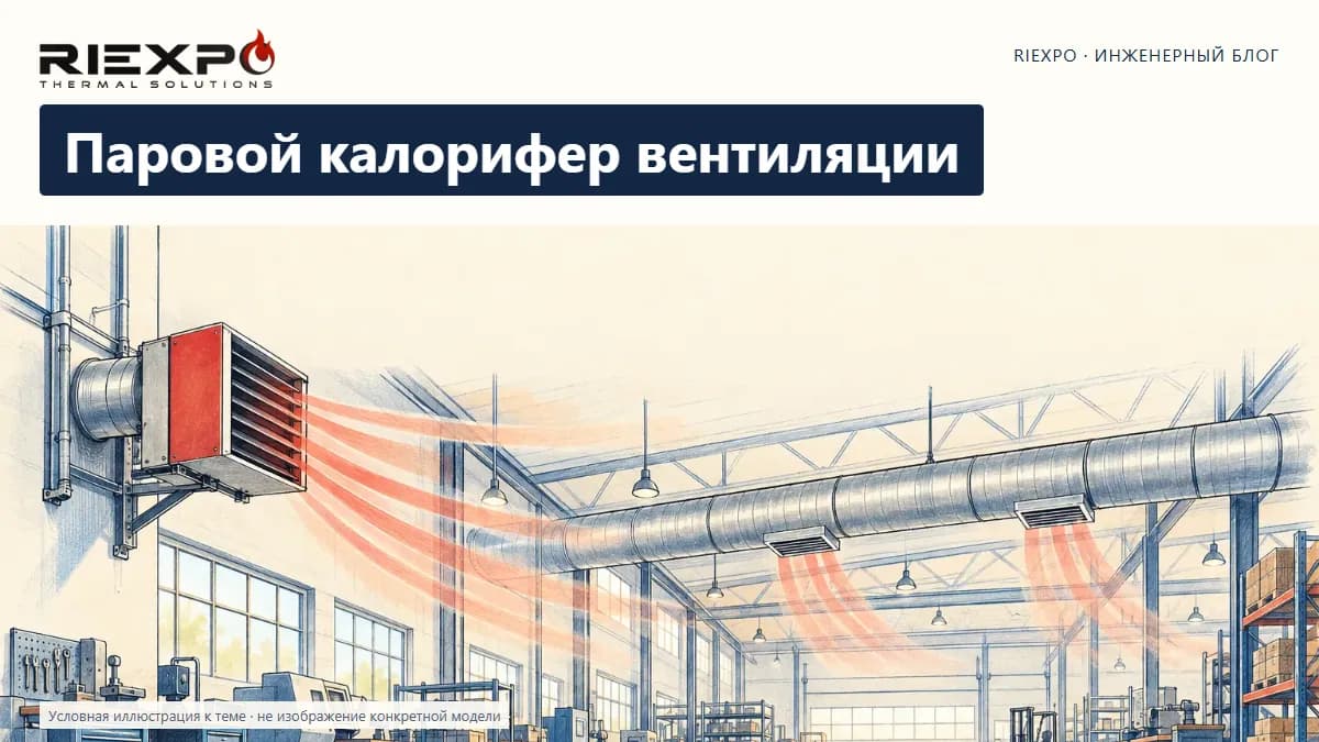 Паровой калорифер вентиляции: иллюстрированная обложка RIEXPO, стиль 4