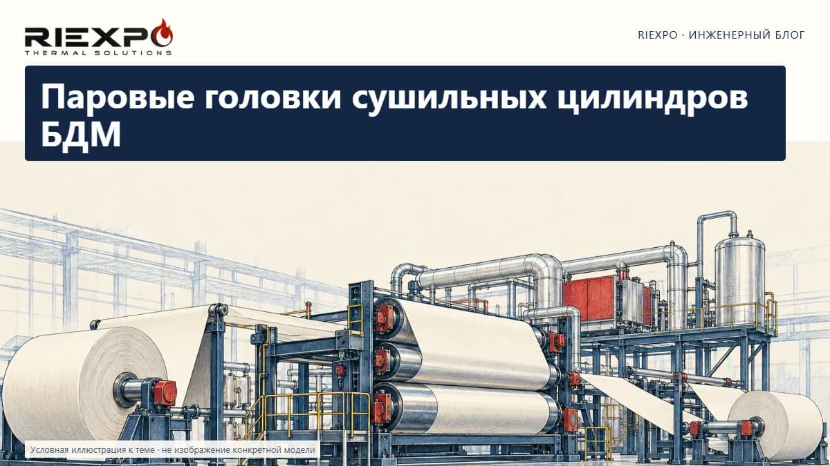 Паровые головки сушильных цилиндров БДМ: иллюстрированная обложка RIEXPO, стиль 4