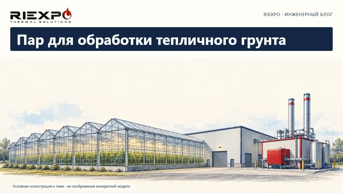 Условная иллюстрация промышленной теплицы и отдельного источника пара, не конкретная модель
