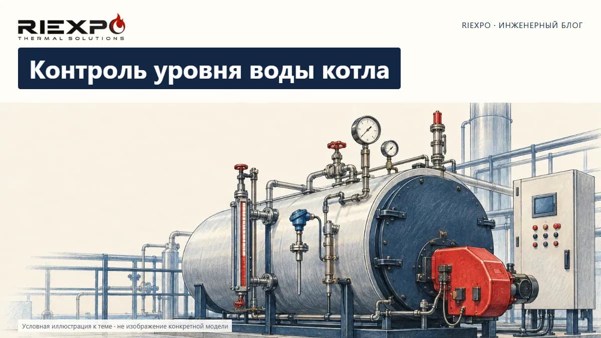 Контроль уровня воды котла: иллюстрированная обложка RIEXPO, стиль 4