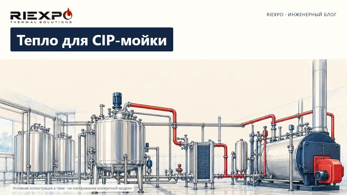 Тепло для CIP-мойки: иллюстрированная обложка RIEXPO, стиль 4