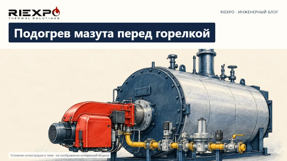 Подогрев мазута перед горелкой: иллюстрированная обложка RIEXPO, стиль 4