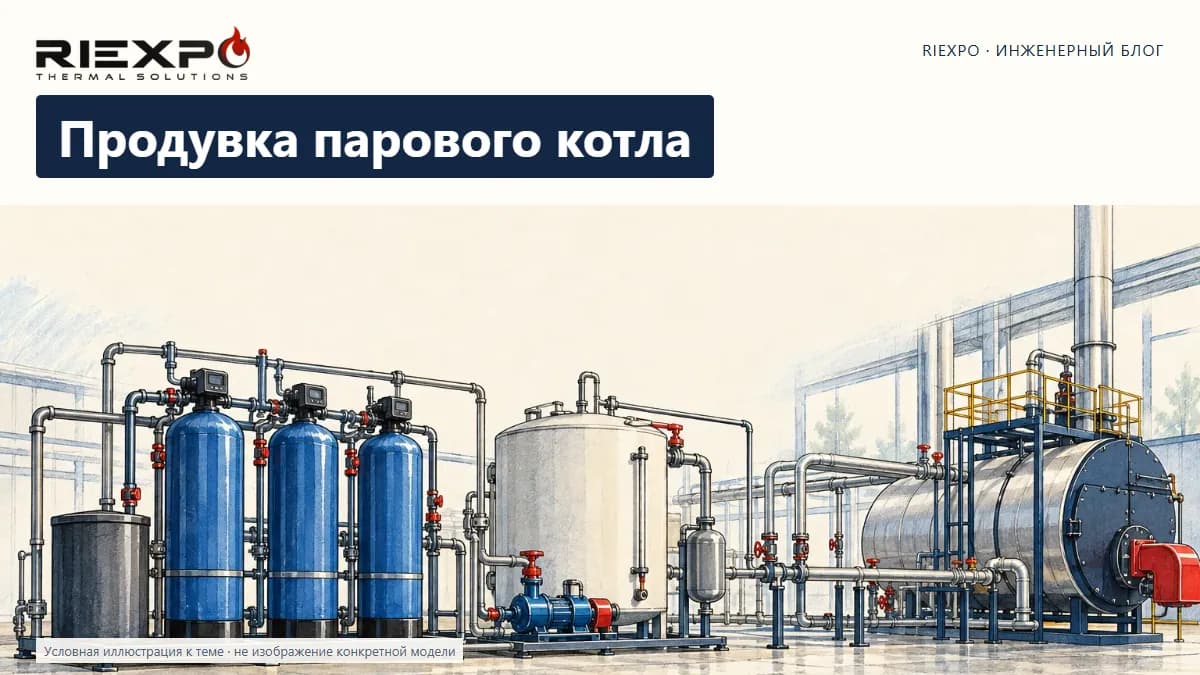 Продувка парового котла: иллюстрированная обложка RIEXPO, стиль 4