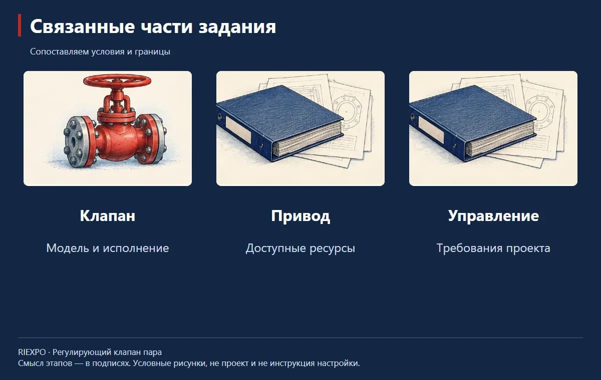 Связанные части задания: Клапан, Привод, Управление