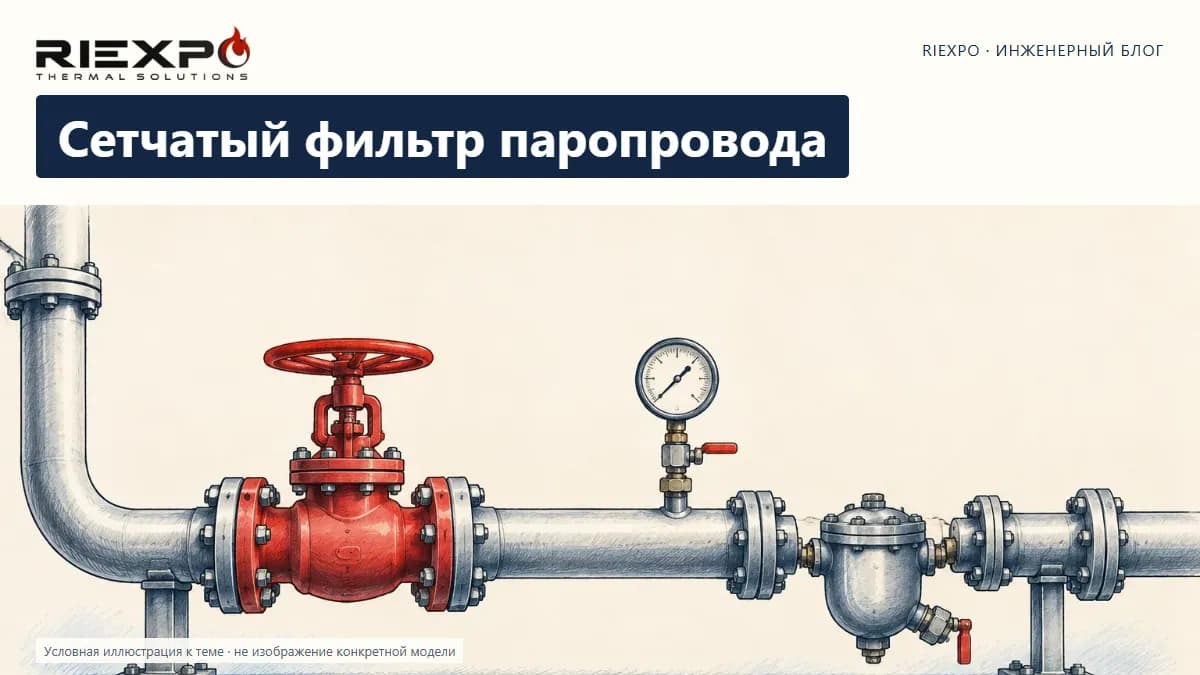 Сетчатый фильтр паропровода: иллюстрированная обложка RIEXPO, стиль 4
