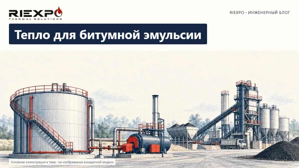 Тепло для битумной эмульсии: иллюстрированная обложка RIEXPO, стиль 4