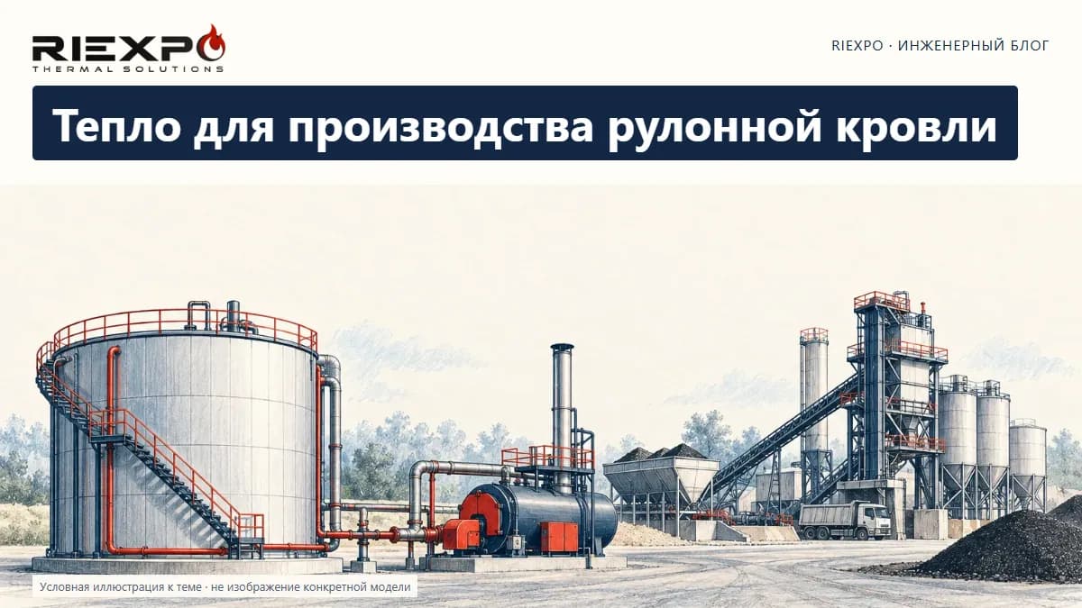 Тепло для производства рулонной кровли: иллюстрированная обложка RIEXPO, стиль 4