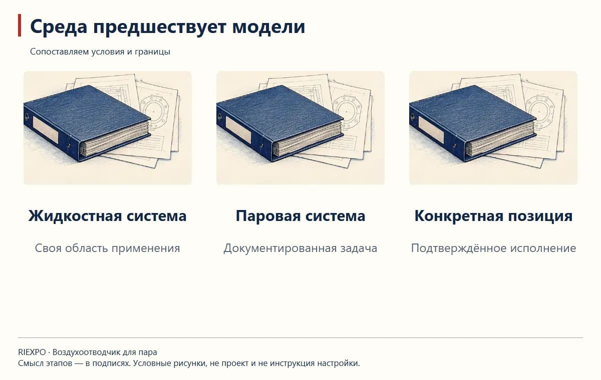 Среда предшествует модели: Жидкостная система, Паровая система, Конкретная позиция